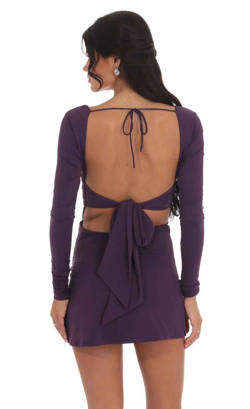 Long Sleeve Side Slit Dress in Purple