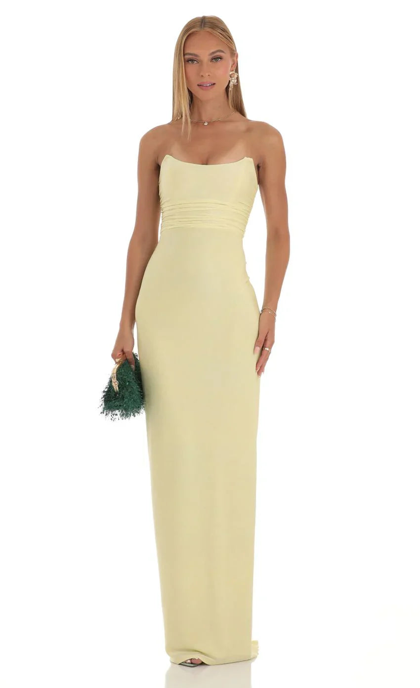 Corset Strapless Maxi Dress in Yellow