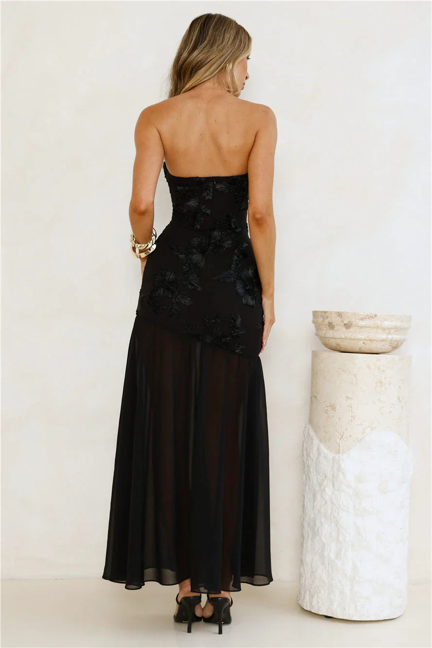 Timeless Affair Strapless Mesh Maxi Dress