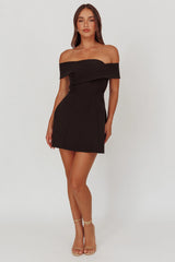 Midnight Moment Off-Shoulder Crossover Mini Dress Black