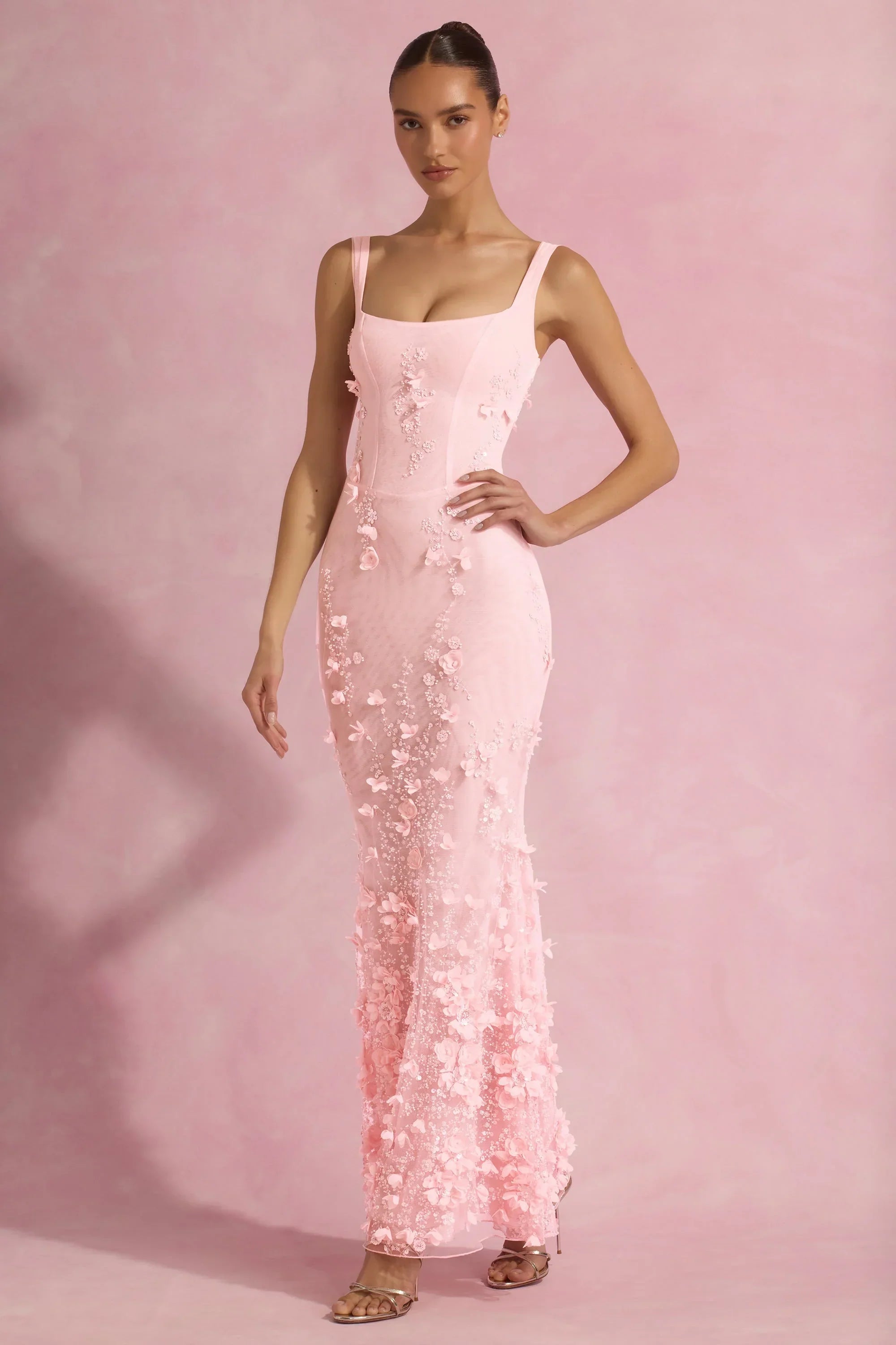 Embellished Fishtail Corset Gown in Pink