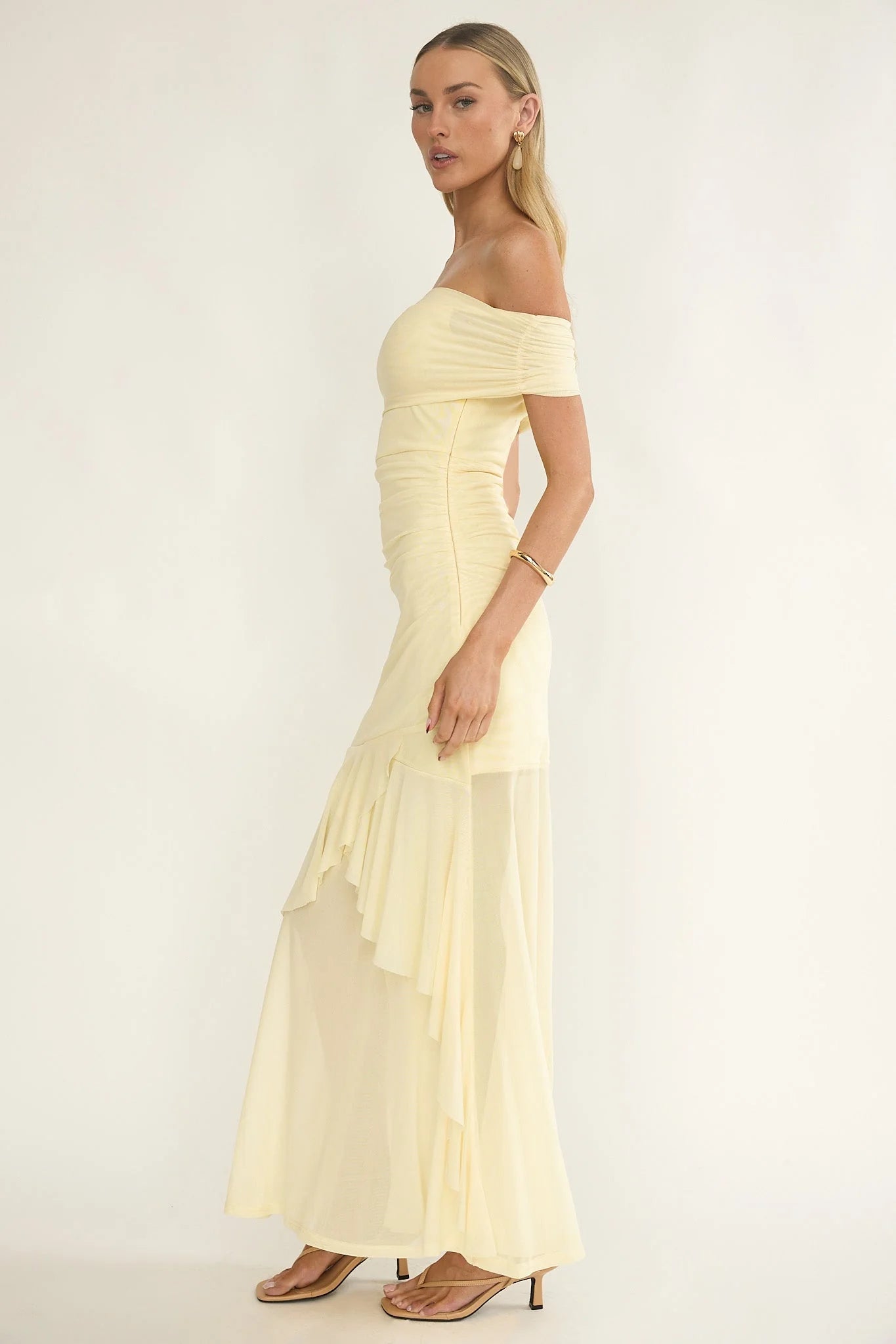 Kiarna Off-Shoulder Mesh Maxi Dress Butter