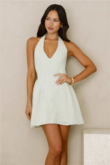 Soft Morning Mist Halter Gingham Mini Dress Green