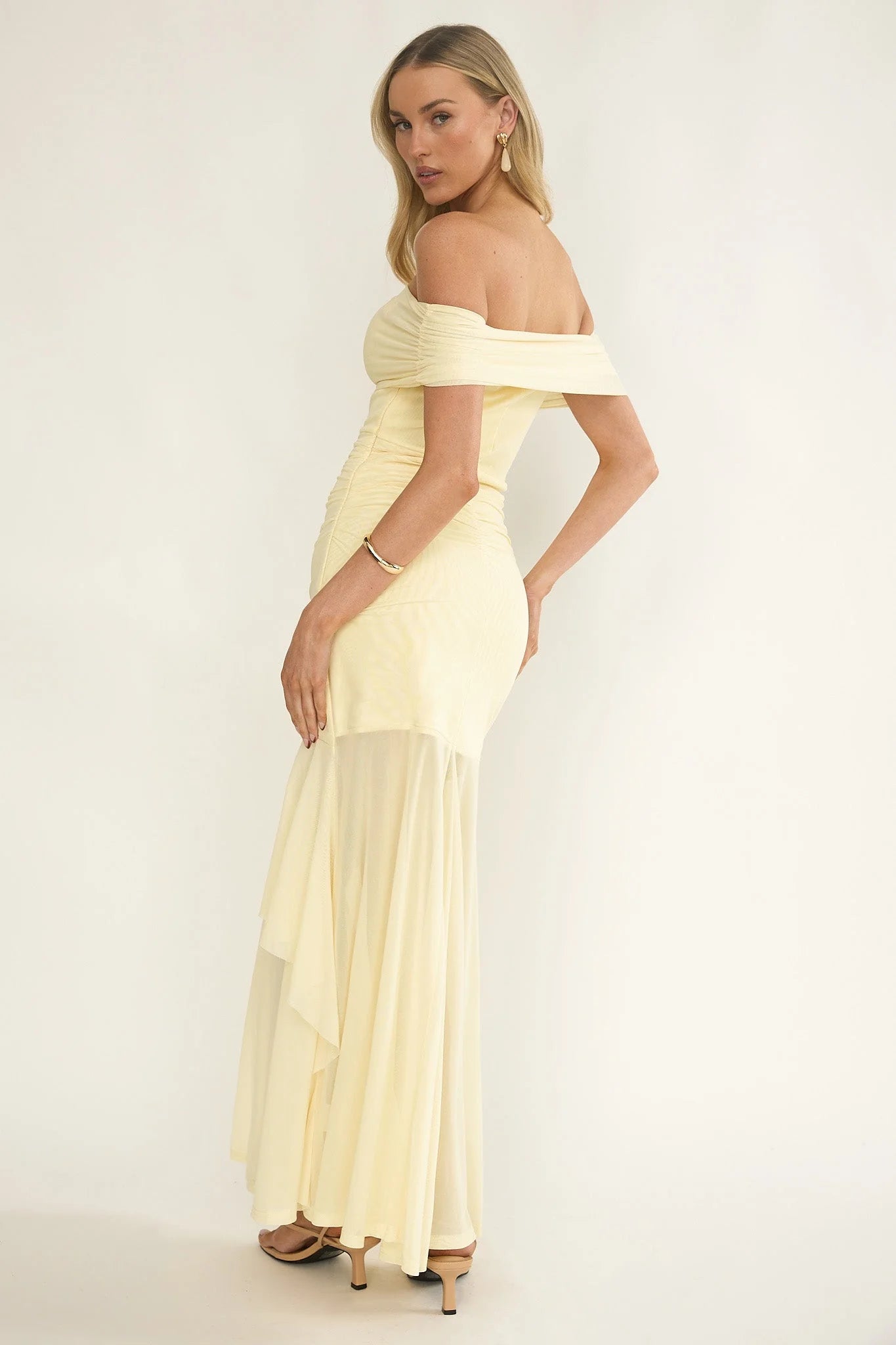 Kiarna Off-Shoulder Mesh Maxi Dress Butter